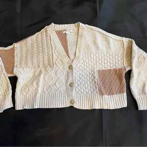 American Eagle Outfitters Cream and Brown Textured Cardigan